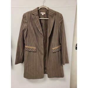 Dress Barn Womens Blazer Size 14 Brown Striped Career Jacket Coat Office